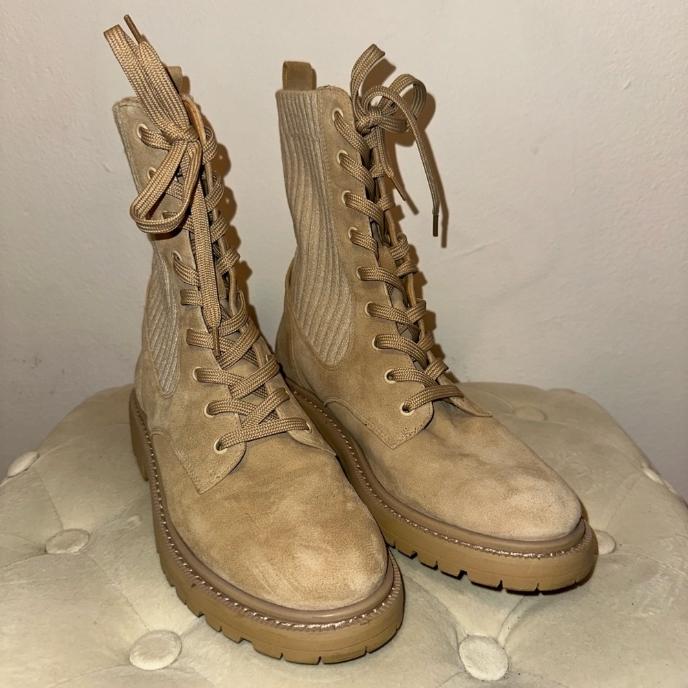 Tan Lace-Up Ankle Boots
